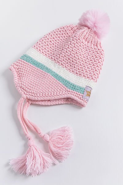 Yıldız Figürlü Ponponlu 4-8 Yaş Kız Çocuk Bere PEMBE - 4-8 Yaş