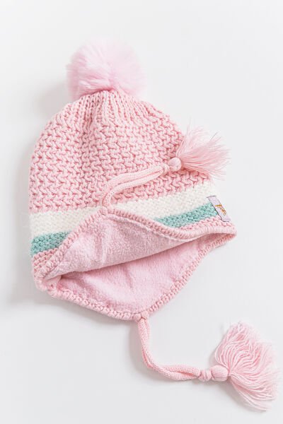 Yıldız Figürlü Ponponlu 4-8 Yaş Kız Çocuk Bere PEMBE - 4-8 Yaş