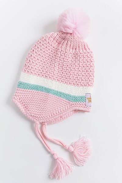 Yıldız Figürlü Ponponlu 4-8 Yaş Kız Çocuk Bere PEMBE - 4-8 Yaş