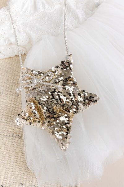 Çantalı Fisto Yakalı 100% Pamuk Kız Bebek Çocuk Elbise Ekru