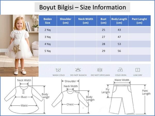Çantalı Fisto Yakalı 100% Pamuk Kız Bebek Çocuk Elbise Ekru