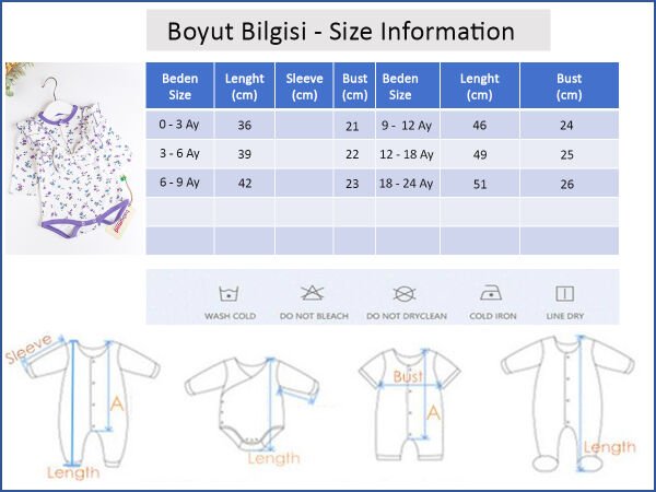 Çiçekli Fiyonklu Kız Bebek Tulum Bebek Body LİLA - 3-6 AY