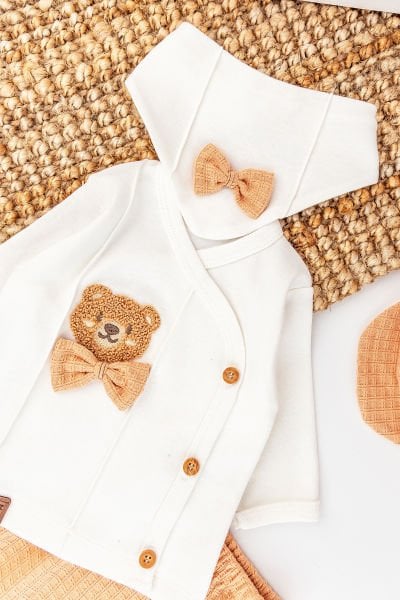 Papyonlu Ayıcık Figürlü Pamuklu 5 Parça Erkek Bebek Hastane Çıkışı Bebek Takımı