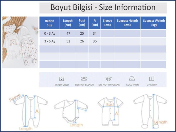 Tavşan Desenli 2'li Uzun Kollu Bebek Tulum Takım