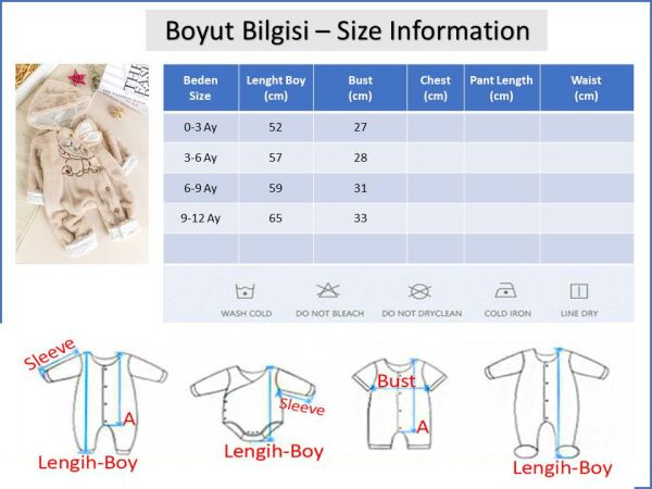 Tavşan Fiğürlü Kışlık Peluş Kız/Erkek Bebek Tulum