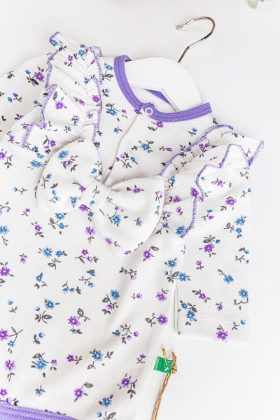 Çiçekli Fiyonklu Kız Bebek Tulum Bebek Body LİLA -  9-12 AY