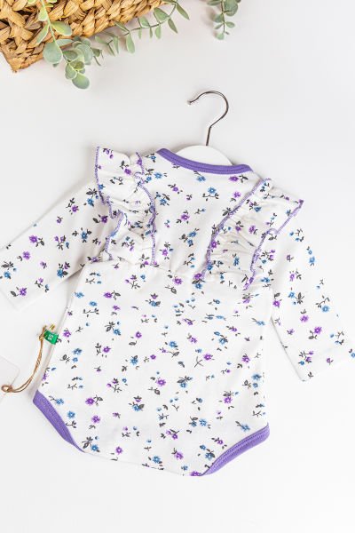 Çiçekli Fiyonklu Kız Bebek Tulum Bebek Body LİLA - 18-24 AY