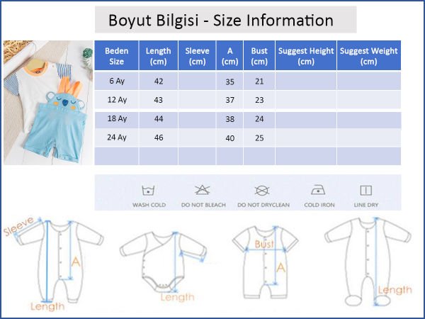 Figürlü Erkek Bebek Tulum Salopet Takım