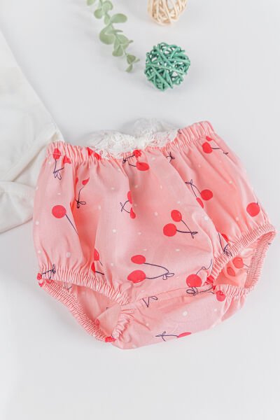 Kiraz Desenli Güpürlü Kız Bebek Tulum Takım