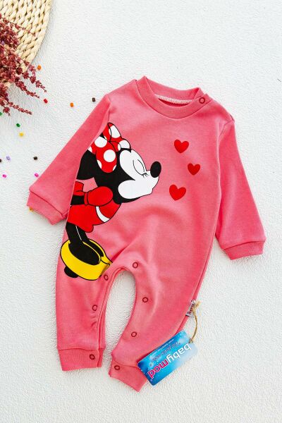 Minnie Mouse Baskılı Kız Bebek Tulum PEMBE -  0-3 AY