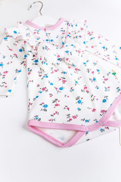 Çiçekli Fiyonklu Kız Bebek Tulum Bebek Body PEMBE -  0-3 AY