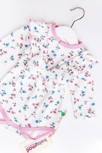 Çiçekli Fiyonklu Kız Bebek Tulum Bebek Body PEMBE - 3-6 AY