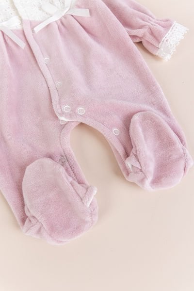 Fiyonklu Kadife Kışlık Kız Bebek Tulum Set