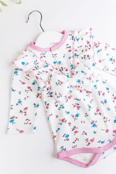 Çiçekli Fiyonklu Kız Bebek Tulum Bebek Body PEMBE -  6-9 AY