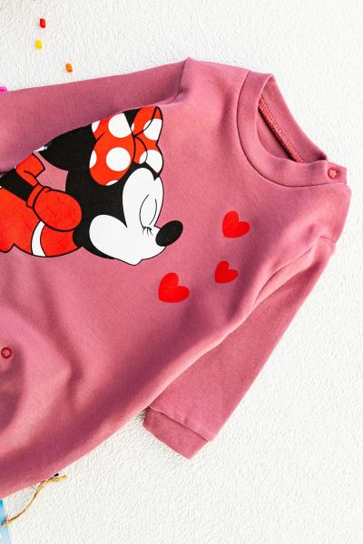 Minnie Mouse Baskılı Kız Bebek Tulum Gül kurusu -  6-9 AY