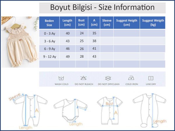 %100 Pamuk  Tül İşlemeli Fisto Fırfırlı Yazlık  Krem Kız Bebek Tulum Özelgün KREM - 9 Ay