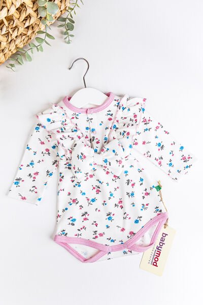 Çiçekli Fiyonklu Kız Bebek Tulum Bebek Body PEMBE - 18-24 AY