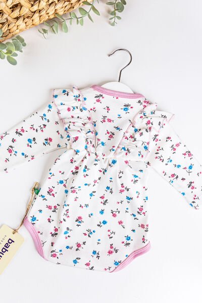 Çiçekli Fiyonklu Kız Bebek Tulum Bebek Body PEMBE - 18-24 AY