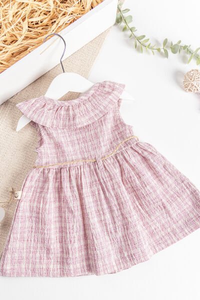 Çizgili Hasır Kemerli Kız Bebek/Çocuk Elbise