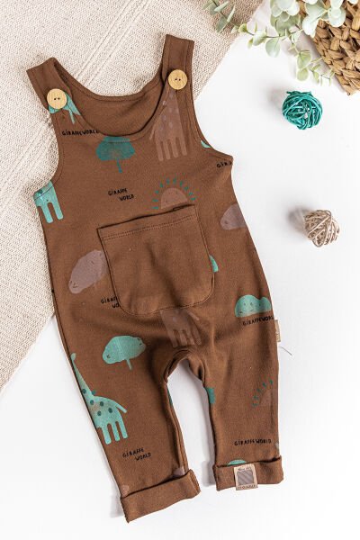 Natural Zürafa Figürlü Erkek Bebek Tulum Salopet KAHVERENGİ -  12-18 AY