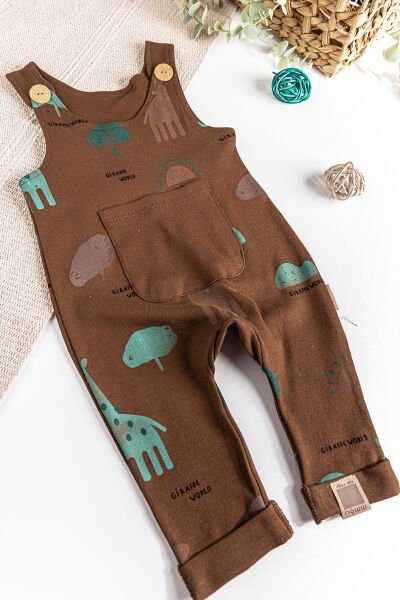 Natural Zürafa Figürlü Erkek Bebek Tulum Salopet KAHVERENGİ -  12-18 AY