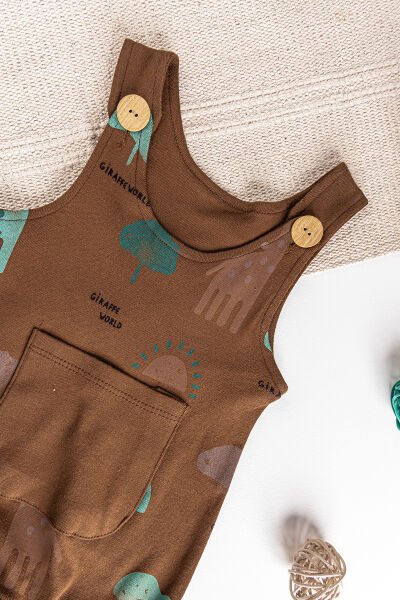 Natural Zürafa Figürlü Erkek Bebek Tulum Salopet KAHVERENGİ -  12-18 AY