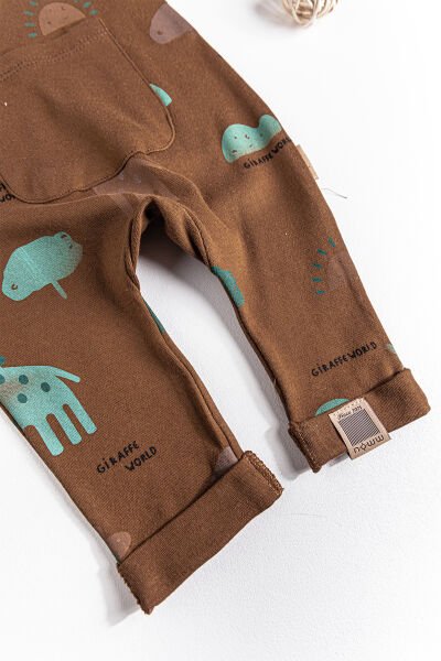 Natural Zürafa Figürlü Erkek Bebek Tulum Salopet KAHVERENGİ -  12-18 AY