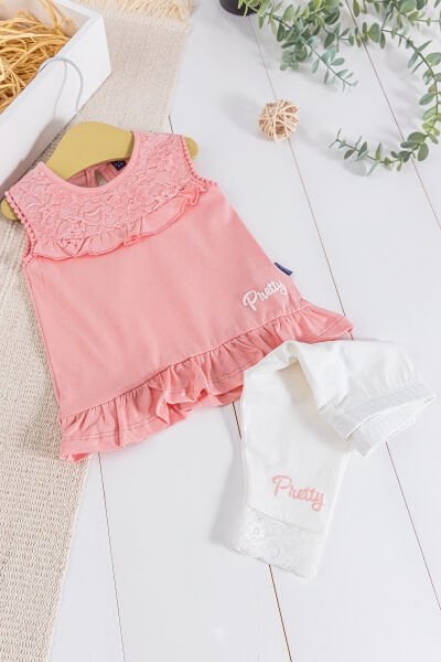 Güpürlü Fırfırlı 2'li Yazlık Kız Bebek Takım