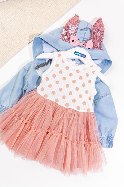 Denim Ceketli Tüllü Kız Bebek Elbise Takımı