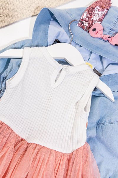 Denim Ceketli Tüllü Kız Bebek Elbise Takımı