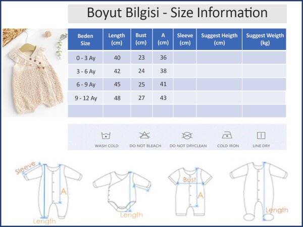 %100 Pamuk Tüllü Fırfrlı Yazlık Kız Bebek Müslin Tulum Krem Ekru -  9-12 AY
