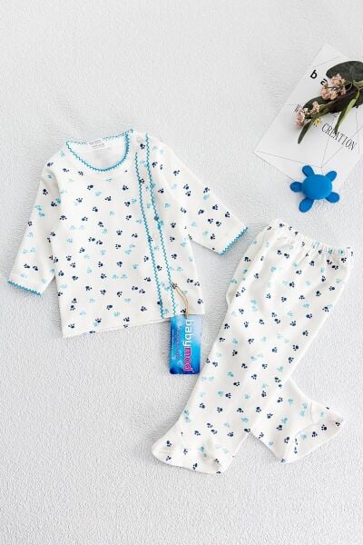 Önden Çıt Çıtlı Pati Desenli İkili Bebek Takımı