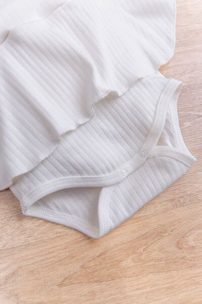 Dantel Yakalı Bandanalı Kız Bebek Elbise Bebek Tulum KREM - 3 Ay