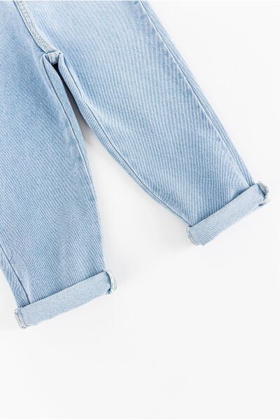 Figürlü Denim Kumaş Kız Çocuk Kot Salopet