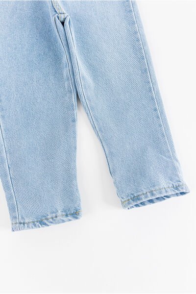 Figürlü Denim Kumaş Kız Çocuk Kot Salopet