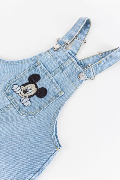 Figürlü Denim Kumaş Kız Çocuk Kot Salopet