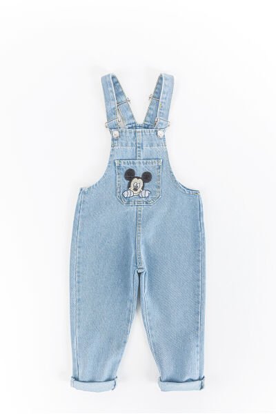 Figürlü Denim Kumaş Kız Çocuk Kot Salopet
