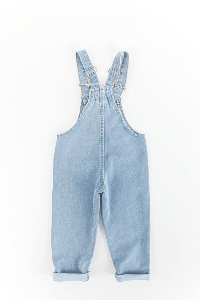 Figürlü Denim Kumaş Kız Çocuk Kot Salopet