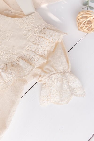 Fırfırlı 100% Pamuk Yazlık Kız Bebek Tulum Krem