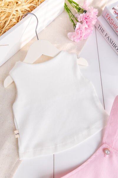 Çiçek Nakışlı 100% Pamuk Kız Bebek 2'li Salopet  Tulum