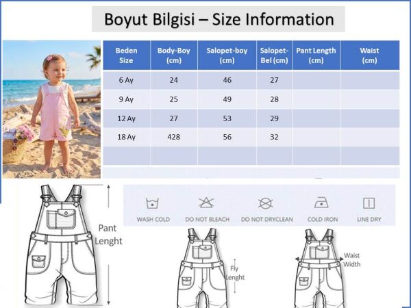 Çiçek Nakışlı 100% Pamuk Kız Bebek 2'li Salopet  Tulum