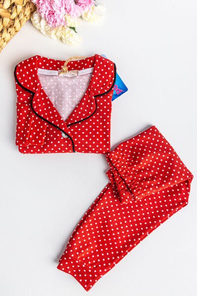 Puantiye Desenli Kırmızı Kız Çocuk Pijama Takımı
