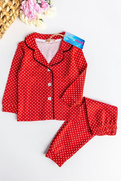 Puantiye Desenli Kırmızı Kız Çocuk Pijama Takımı