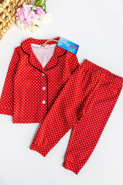 Puantiye Desenli Kırmızı Kız Çocuk Pijama Takımı