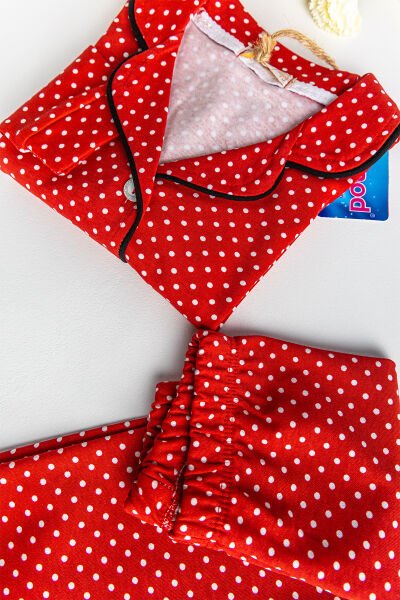 Puantiye Desenli Kırmızı Kız Çocuk Pijama Takımı