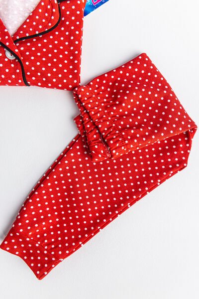 Puantiye Desenli Kırmızı Kız Çocuk Pijama Takımı