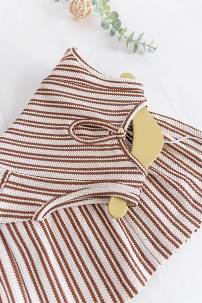 Çizgili Desenli Yazlık Kız Çocuk Elbise BEJ - 6-7 Yaş