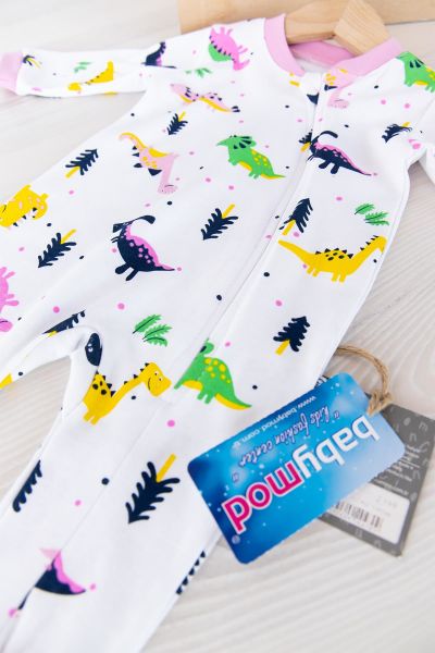 Dino Figürlü Fermuarlı Kız Bebek Tulum