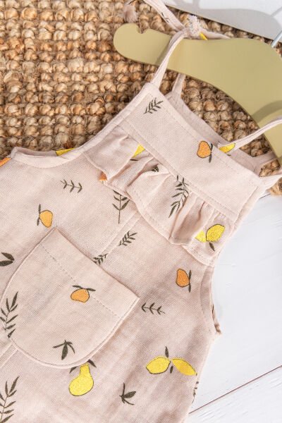 Fırfırlı Şapkalı Yazlık Müslin Kız Bebek Tulum PEMBE - 3-6 AY