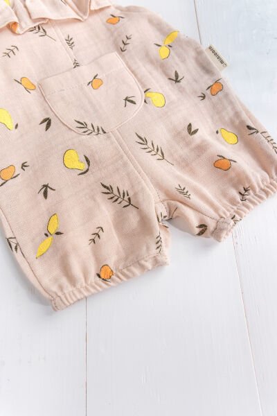 Fırfırlı Şapkalı Yazlık Müslin Kız Bebek Tulum PEMBE - 3-6 AY